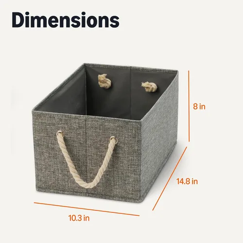 Miniatura 5 de Amazon Basics Contenedores de almacenamiento plegables con asas de cuerda, color carbón, grandes, paquete de 3