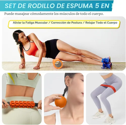 Miniatura 6 de Krightlink Juego de rodillos de espuma 5 en 1 para masaje muscular de tejido profundo, rodillo de espuma para ejercicio de fitness, rodillo