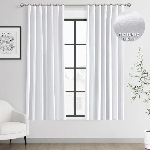 Miniatura 86 de Joywell 2 cortinas opacas 100%, lino, beige natural, trabillas traseras/cinta con ganchos, aislantes, de dormitorio, comedor, sala, puerta corrediza
