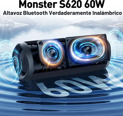Miniatura 2 de Monster Altavoz Bluetooth, altavoces Bluetooth portátiles inalámbricos para exteriores, 60 W estéreo inalámbrico verdadero IPX8 impermeable, doble
