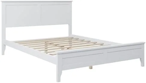 Miniatura 7 de Majnesvon Cama de plataforma de tamaño matrimonial con cabecera y estribo, cama de plataforma de madera maciza blanca de estilo conciso tradicional
