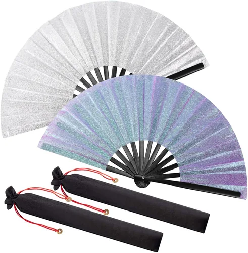 Miniatura 12 de Maitys Paquete de 2 ventiladores de mano plegables grandes de 13 pulgadas, ventiladores chinos de mano grandes para baile de línea, Tai Chi
