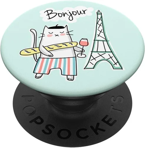Gato francés París viaje menta lindo divertido para adolescentes mujeres – PopSockets agarre y soporte para teléfonos y tabletas