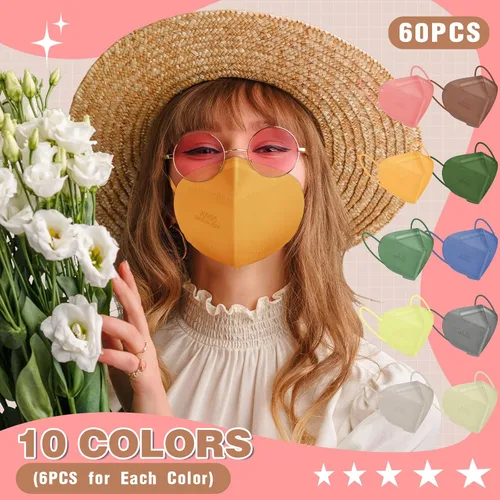 Miniatura 3 de XDX Mascarillas KN95, 60 mascarillas KN95 rosas envueltas individualmente para adultos, mascarillas transpirables de 5 capas desechables con negro