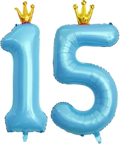 Miniatura 5 de Globos azules de 40 pulgadas con corona unida número 2, globos de segundo cumpleaños para decoraciones de fiesta de cumpleaños. (2)