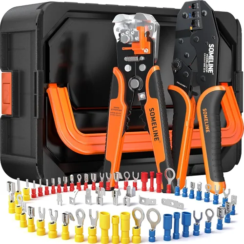 Miniatura 14 de SOMELINE Kit de herramientas de prensado de conectores eléctricos, crimpadora de terminales de trinquete 22-10 AWG, con conectores aislados a tope