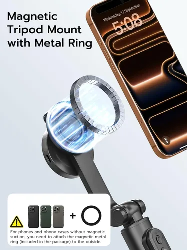 Miniatura 2 de USKEYVISION Palo de Selfie Magnético con Trípode, Luz y Control Remoto, Trípode para Teléfono con Soporte Magnético para Magsafe, Soporte Giratorio