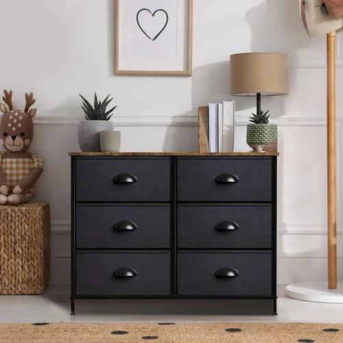 Miniatura 2 de Sorbus Cómoda con 6 cajones de tela, mueble de dormitorio, mueble de almacenamiento, torre para dormitorio, pasillo, armario, organización de Negro