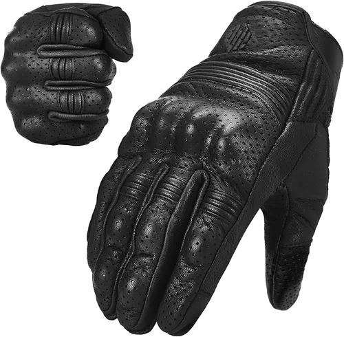 ILM - Guantes de piel de cabra para motocicleta, moto, deportes motorizados, con función para pantalla táctil, para hombre y mujer, modelo DN01 (S,