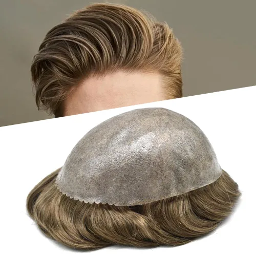 Miniatura 95 de Toupee for Men Hair Piece Real Human Hair Full Poly Skin Mens Toupee Mens Hair System Injected PU Hair System Invisible Hairpiece for