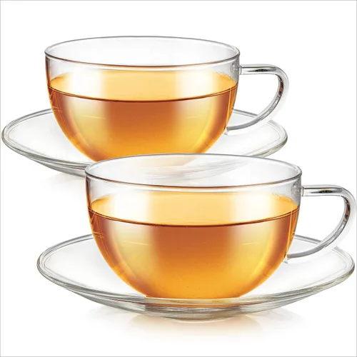 Miniatura 3 de Teabloom Kyoto - Juego de tazas de té y platillo, 2 unidades, tamaño grande, capacidad de 12 onzas/11.8 fl oz, diseño transparente, vidrio