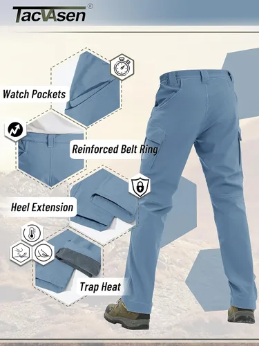 Miniatura 3 de TACVASEN Pantalones de invierno para hombre, 9 bolsillos, forro polar, para senderismo, nieve, resistentes al agua, cálidos, softshell, gruesos