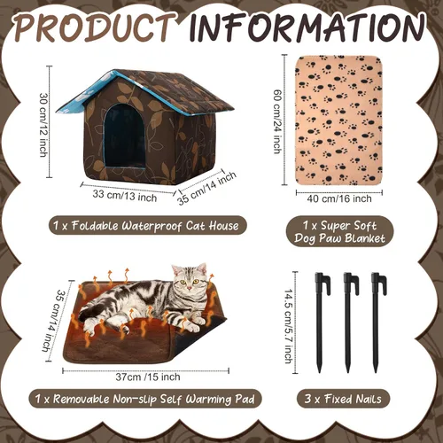 Miniatura 2 de Casa para gatos al aire libre, casas impermeables para gatos salvajes, perros, refugio de mascotas, casa plegable para perros con manta