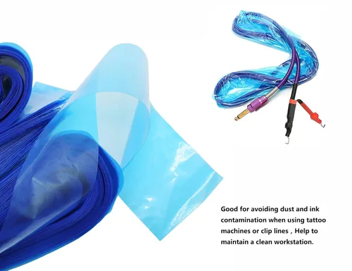 Miniatura 2 de HuoHuo 100 fundas de cordón con clip de tatuaje, fundas de plástico con clip azul, fundas desechables para cable de higiene, una caja de 100 fundas