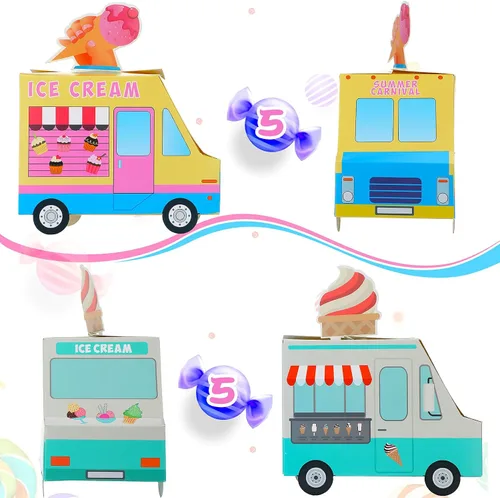 Miniatura 6 de Tenare 20 piezas de centros de mesa de helado para mesas, cajas de recuerdo con forma de camión, cajas de aperitivos para helado, contenedor