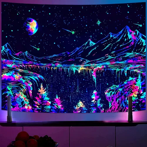 Miniatura 19 de Zussun Tapiz blanco y negro con noche estrellada, tapices de montaña para dormitorio, estética de luna y estrellas, tapiz para colgar en la pared