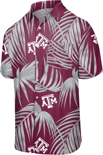 FOCO NCAA Mens NCAA College Team Logo Floral Tropical Hawaiian Button Up Shirt