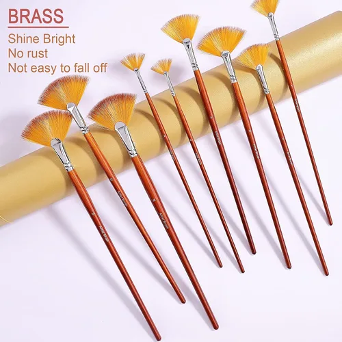 Miniatura 3 de GACDR Juego de 9 pinceles de pintura de abanico para artistas profesionales, juego de pinceles acrílicos con asas largas de madera, pelo de nailon