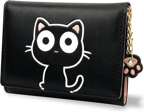 Miniatura 71 de CONISY Lindas carteras para mujer, de cuero con bloqueo RFID, pequeña cartera triple con ventana de identificación para niñas y mujeres