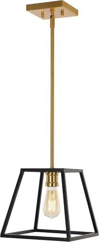 JONATHAN Y JYL6509A Girard 9.25" 1 luz de hierro industrial colgante LED moderno, minimalista, costero dormitorio sala de estar, negro/latón dorado
