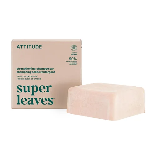 ATTITUDE Barra de champú fortalecedora, origen natural, para reparación y rotura del cabello, arcilla azul y cafeína, ingredientes limpios y