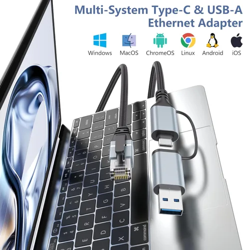 Miniatura 3 de Dacrown Cable USB C a Ethernet de 1.5 pies, cable LAN tipo C a RJ45, adaptador de Internet de red Gigabit, conectado directamente, Thunderbolt 4/3