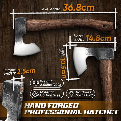 Miniatura 4 de Dream Reach Hacha con Mango Carbonizado de 14.5" Hacha de Camping con Funda Hacha de Bushcraft con Mango Carbonizado, Ejes de Tallado Forjados a
