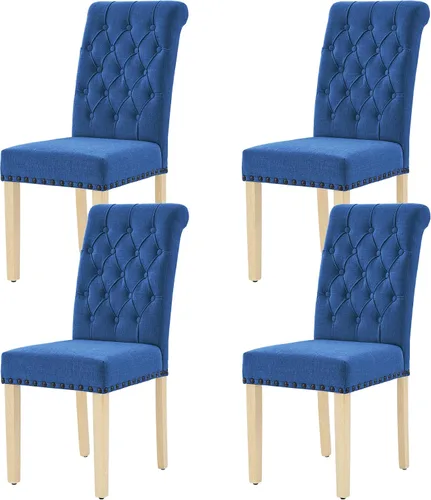 Miniatura 20 de LOULENS Juego de 2 sillas de comedor de tela, modernas sillas Parson tapizadas de lino con ribete de cabezas de clavos, botones acolchados, patas