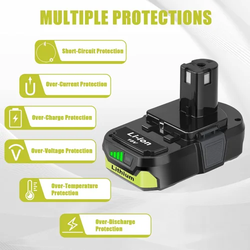 Miniatura 6 de KUNLUN Paquete de 2 baterías P102 de 3.5Ah para batería Ryobi de 18 V y cargador P117 compatible con herramientas eléctricas Ryobi 18 voltios ONE+