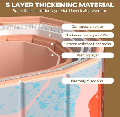 Miniatura 4 de Bañera portátil aislada de 47 pulgadas para adultos, bañera de hielo extragrande para atletas con estructura térmica de 5 capas, bañera plegable sin