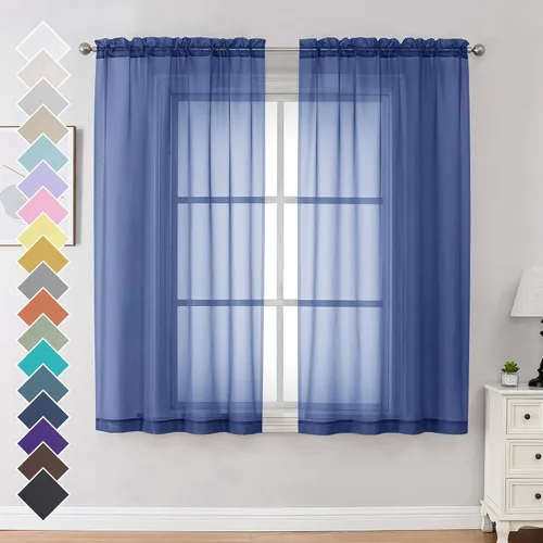 Miniatura 92 de OVZME - Cortinas traslúcidas blancas de 45 pulgadas de largo, 2 paneles, cortinas de gasa con bolsillo para barra para ventanas pequeñas, cada una
