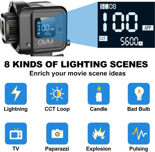 Miniatura 6 de GVM - Luz de video de 80 W, iluminación continua para fotografía con soporte Bowens, 5600K, 44100Lux/1.6 ft luz de estudio con aplicación, CRI 97+ 8