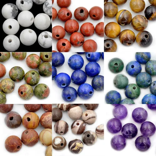 Miniatura 4 de AD Beads Cuentas redondas sueltas de piedras preciosas naturales de 0.394 in, agujero grande, tamaño de 0.079 in, 30 unidades (perla blanca)