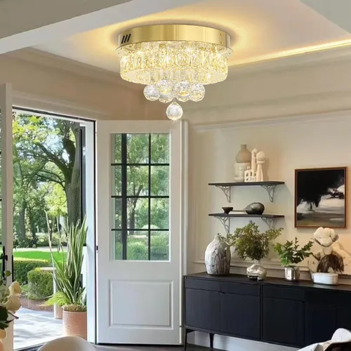 Miniatura 2 de Mini Lámpara de Araña Empotrada de 12" de Diámetro para Pasillo, Candelabros de Techo de Cristal para Comedor, Dormitorio, Sala de Estar, Entrada