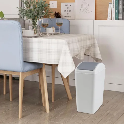 Miniatura 7 de Paquete de 3 botes de basura de plástico de 4.5 galones con tapa giratoria, cubo de basura abatible, color gris