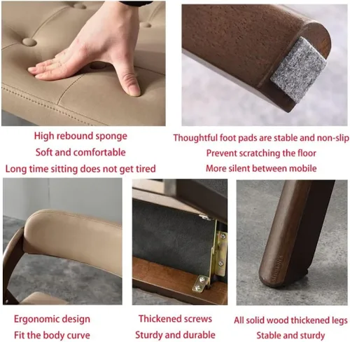 Miniatura 5 de Sillas de oficina plegables de madera maciza con asientos acolchados, sillas de cocina, ideales para reuniones familiares, adecuadas para comedor