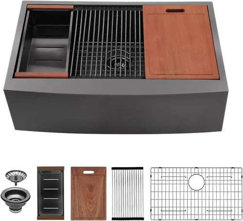 Miniatura 22 de Sarlai Fregadero de cocina de 30 unidades color negro, 30 x 22 pulgadas, fregadero de cocina de 30 x 22 pulgadas, fregadero de cocina de acero Acero