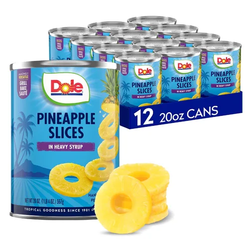 Miniatura 11 de Dole Fruta enlatada, trozos de piña en almíbar pesado, sin gluten, grapas de despensa, 20 onzas, 12 unidades, el embalaje puede variar