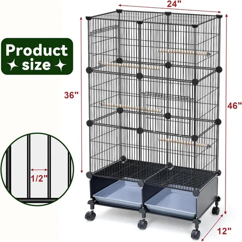 Miniatura 2 de VISCOO Jaula para pájaros cifrada mejorada de 46 pulgadas, con perchas de madera, jaula de periquito de metal con bandeja deslizante, botella