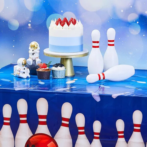 Miniatura 5 de Preboun 2 manteles de fiesta de bolos de 51 x 87 pulgadas, decoración de fiesta de bolos, rectangular, impermeable, suministros de plástico