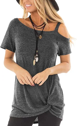 Temofon - Camisetas de mujer, sin hombros, camiseta de verano informal, de manga corta, con diseño de nudo trasero y hombros desnudos, tallas S a 2XL