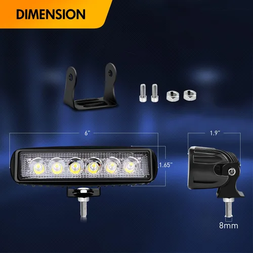 Miniatura 2 de GOOACC 2 unidades de barra de luz LED de 18 W, haz de trabajo, vainas de haz de luz todoterreno para conducción antiniebla, lámpara inversa