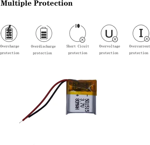 Miniatura 2 de 3.7V 501515 80mAh batería de iones de polímero de litio recargable batería de polímero con dos líneas