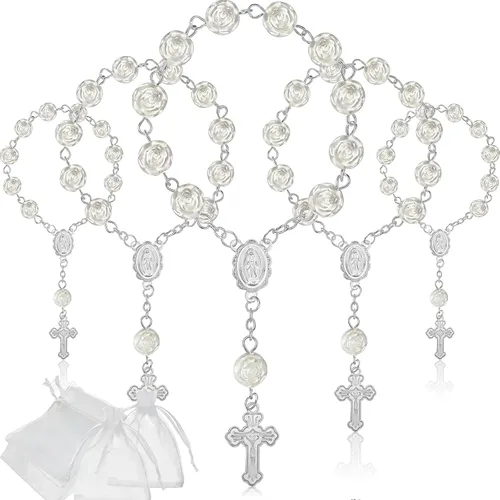 Miniatura 7 de Jadive Rosarios pequeños para bautizo, cuentas de rosario, rosarios para bautizo de dedo, a granel, con bolsas de organza, centros de mesa