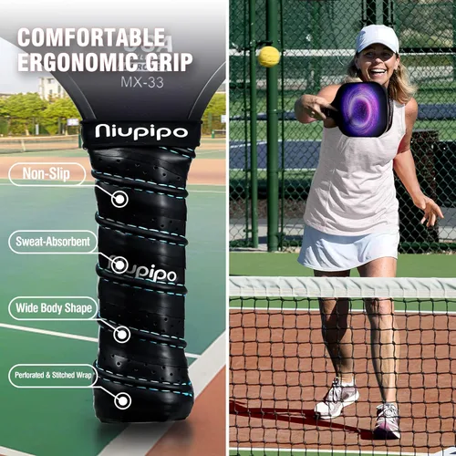 Miniatura 4 de niupipo Pickleball Paddles Set of 2 or 4, USAPA Approved Fiberglass Pickleball Paddle Set with Balls and Bag, Polypropylene Honeycomb Core