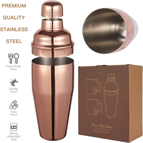 Miniatura 5 de Moscow Mule - Juego de 3 tazas martilladas de Moscú Mule tazas con coctelera de 24 onzas, gran juego de regalo para bar de entretenimiento