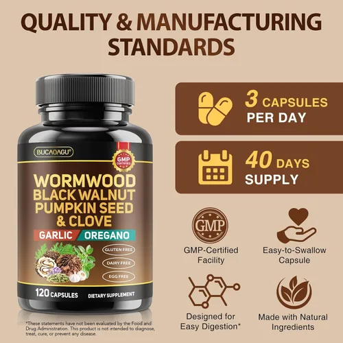 Miniatura 6 de Ajenjo negro nuez clavo de clavo para humanos – Limpieza intestinal natural y salud digestiva con semillas de calabaza, ajo, orégano, neem, papaya