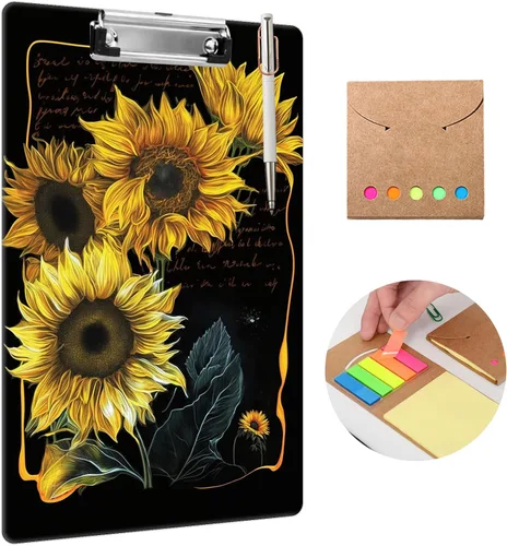 Miniatura 8 de Portapapeles con estampado de leopardo negro con soporte para bolígrafo, tamaño carta A4, lindo portapapeles de plástico con clip de perfil bajo