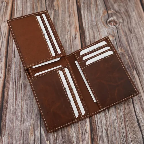 Miniatura 7 de ag wallets Billetera plegable de cuero de vaca para hombre con forma única y tarjeta de identificación (marrón vintage), OS (1209CF), Marrón