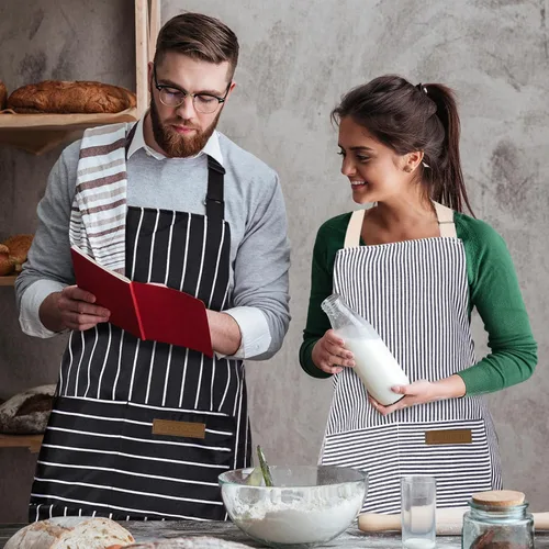 Miniatura 7 de Taidven Paquete de 2 Delantales - Unisex, Delantal Ajustable con Babero para Cocina, Delantal de Cocina, Delantales para Hombres y Mujeres con Rayas
